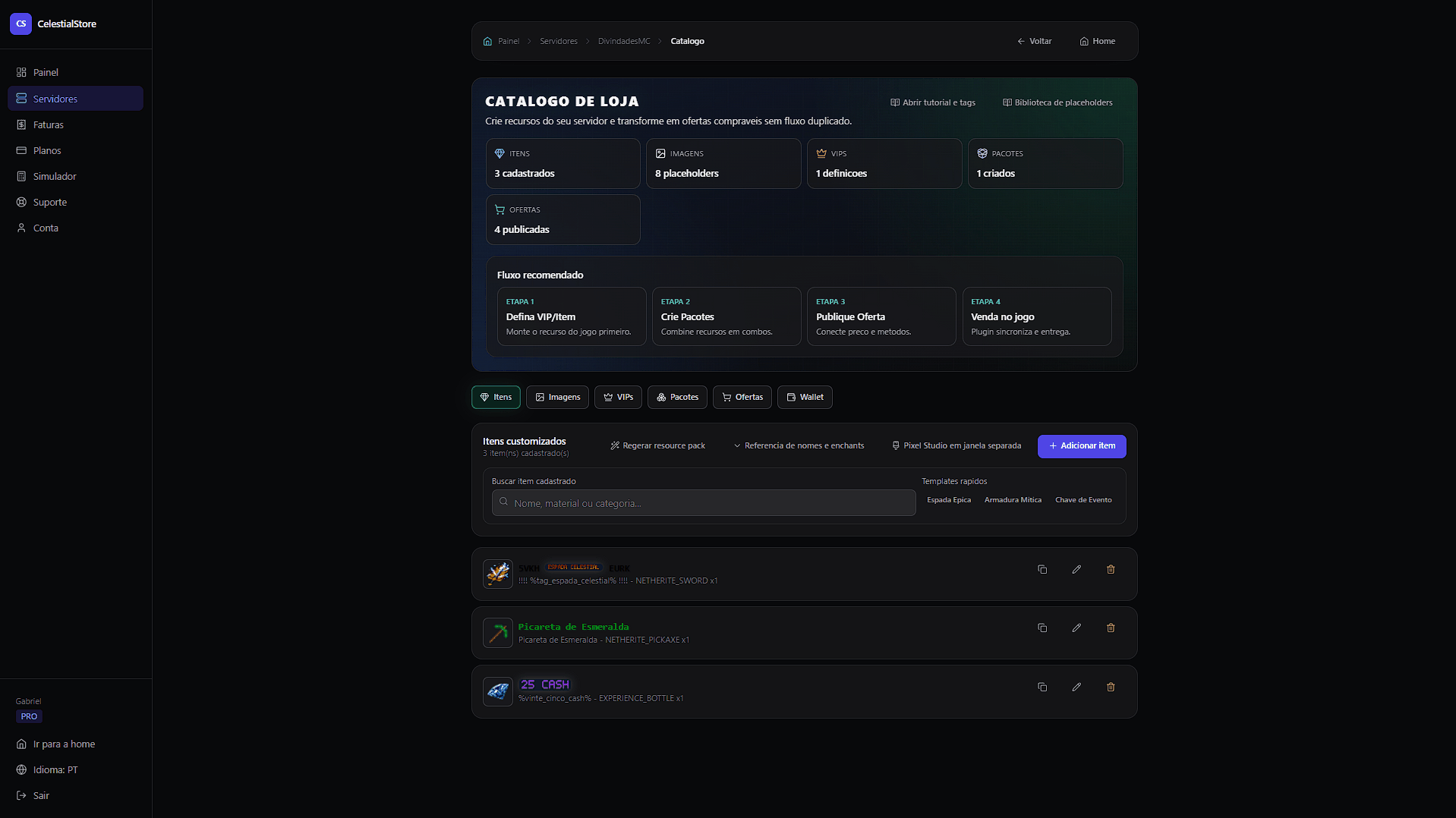 Tour pela visão principal do catálogo
